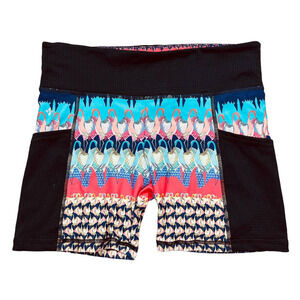 Nux‎ NEW Workout Bike Shorts Blue Pink Black Bird Print With Pockets Medium